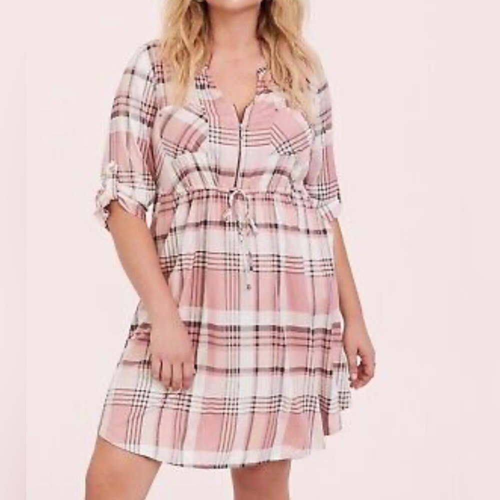 Torrid Pink Plaid Shirt Dress